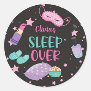 Sleepover slummer party rosa lila mellan papper pl runt klistermärke