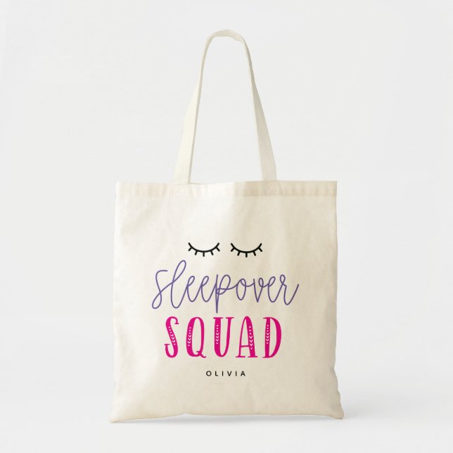 Sleepover Squad Editable Färg Slumber Party Tygkasse (Framsidan)