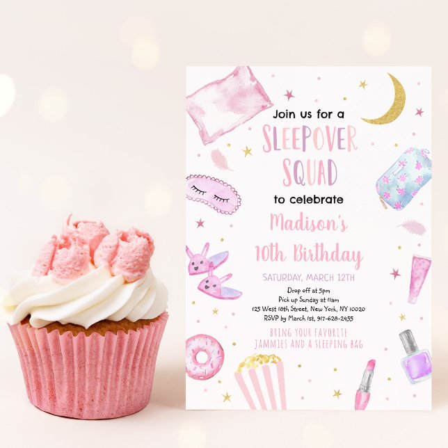 Sleepover Squad Rosa Tween Girl Födelsedag Inbjudningar (Skapare uppladdad)