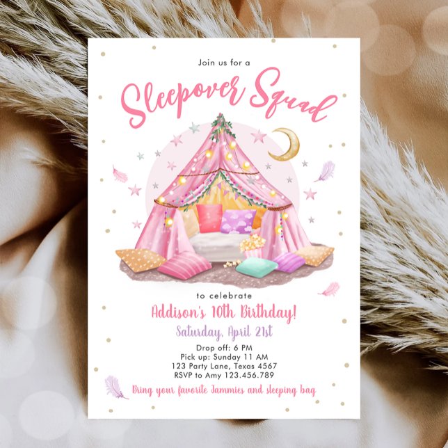 Sleepover Squad Slumber Party Girl Tält Birthday Inbjudningar (Skapare uppladdad)