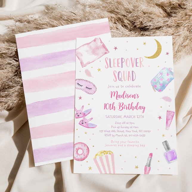 Sleepover Squad Slumber Party Rosa Tween Birthday Inbjudningar (Skapare uppladdad)