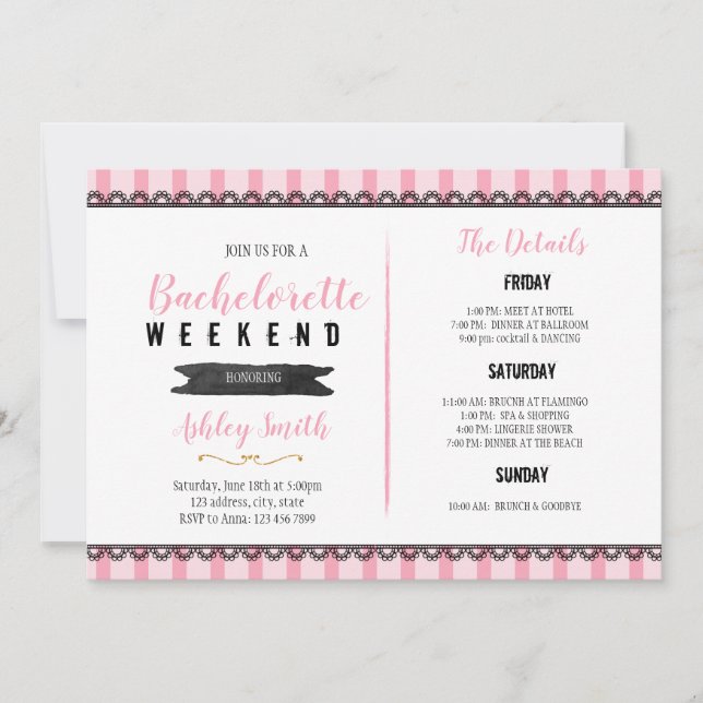 Sleepover Theme Bachelorette Intinerary Inbjudningar (Framsida)