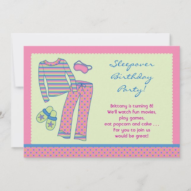 Sleepoverfödelsedagsfest inbjudan (Framsida)