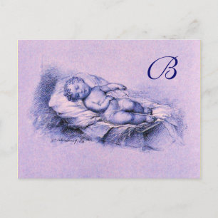 SLEEPT BARN, ROSA BLUE BABY SHOWER MONOGRAM INBJUDAN VYKORT