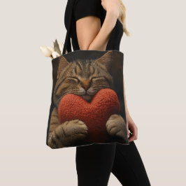 SLEEPT BROWN TABBY KATT MED HJÄRTFORMADE PILLOW TYGKASSE