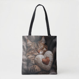 SLEEPT BROWN TABBY KATT MED HJÄRTFORMADE PILLOW TYGKASSE