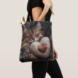 SLEEPT BROWN TABBY KATT MED HJÄRTFORMADE PILLOW TYGKASSE