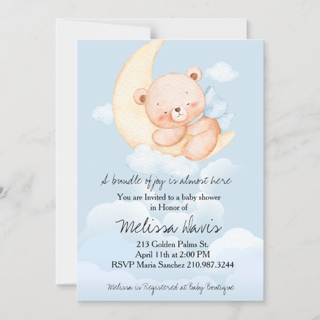 Sleepy Bear Baby Shower Invitation  Magnetisk Inbjudningskort (Framsida)