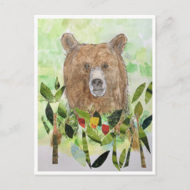 Sleepy bear in the leaves- watercolor Postcard Vykort