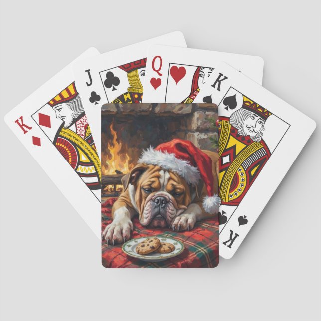 Sleepy Bulldog Dog Fast Asleep Santa Hat Christmas Casinokort (Baksidan)