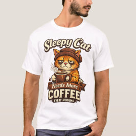 Sleepy Cat Needs More Coffee Every Morning T Shirt