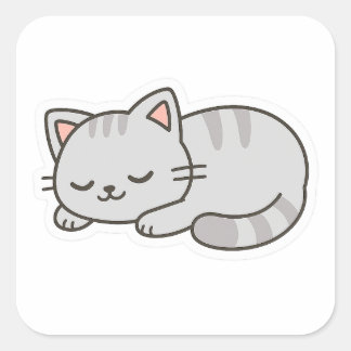 Sleepy Cat PNG Sticker – Cute Transparent Cat Fyrkantigt Klistermärke