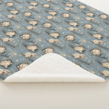 Sleepy Cats Under Starry Sky Cozy Blue Pattern