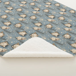 Sleepy Cats Under Starry Sky Cozy Blue Pattern