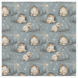 Sleepy Cats Under Starry Sky Cozy Blue Pattern Tyg