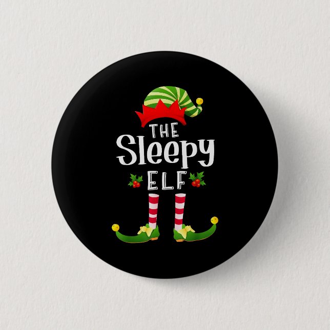 Sleepy Christmas Elf Matching Pajama X-mas Party  Knapp (Framsida)