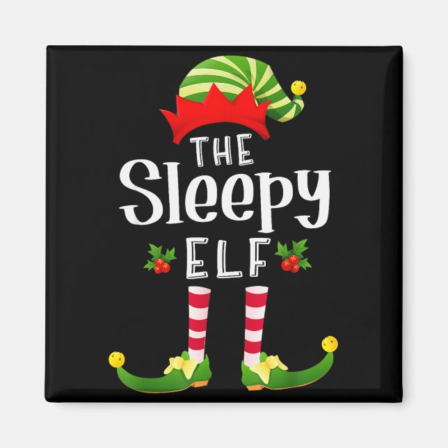 Sleepy Christmas Elf Matching Pajama X-mas Party  Magnet (Framsidan)