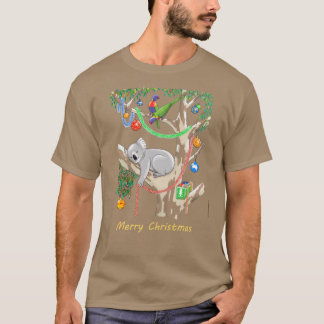 Sleepy Christmas Koala and Lorikeets T Shirt