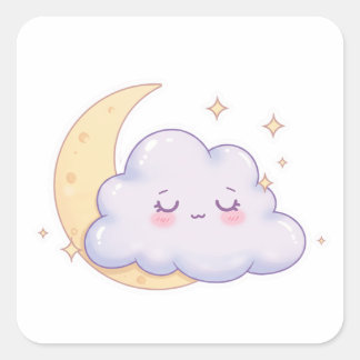 Sleepy Cloud – Dreamy Kawaii Magic Fyrkantigt Klistermärke