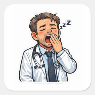 Sleepy Doctor On Duty Sticker Fyrkantigt Klistermärke