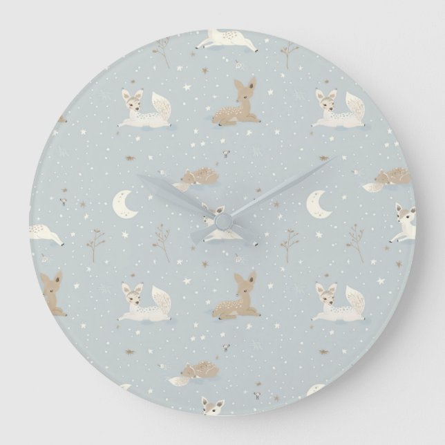 Sleepy Fawn Night Wall Clock Stor Klocka (Framsida)