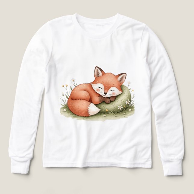 Sleepy Fox Woodland Nursery Art T Shirt (Design framsida)