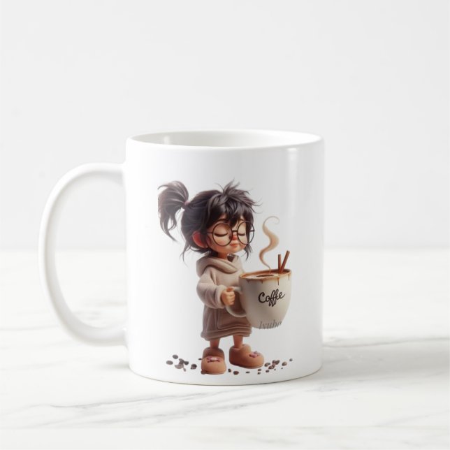 Sleepy Girl with Giant Coffee Mug –Morning Vibes Kaffemugg (Vänster)