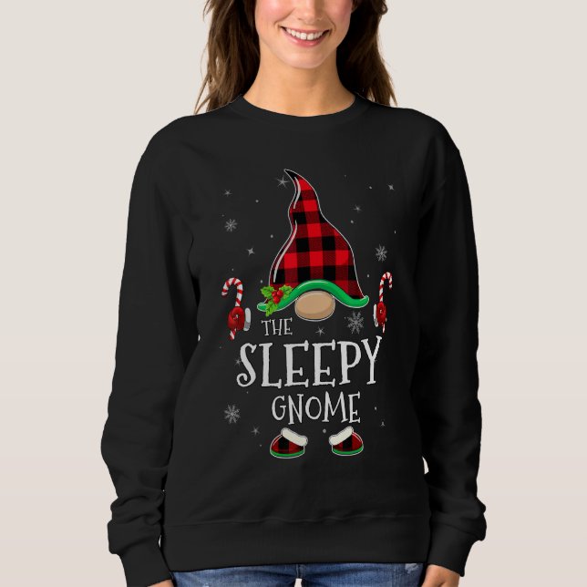 Sleepy Gnome Buffalo Plaid Matching Family Christm T Shirt (Framsida)