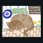 Sleepy Greek Taverna Cat Mediterranean Scene Poster<br><div class="desc">A cozy Mediterranean illustration featuring a sleepy cat resting outside a Greek taverna on warm cobblestones. Inspired by peaceful island afternoons, fresh juice stands, and traditional seaside streets of Greece. This whimsical scene captures the relaxed charm of Mediterranean travel and everyday moments with animals. Perfect for lovers of cats, Greece,...</div>