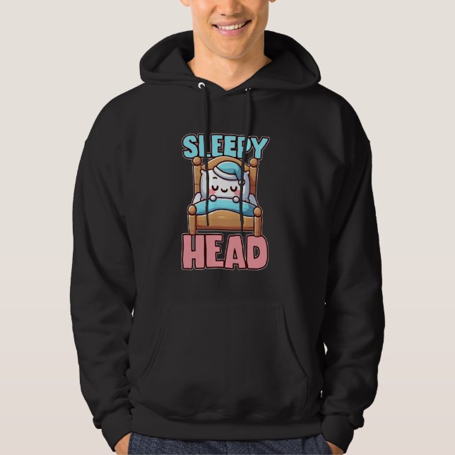 Sleepy Head Cute Bedtime Cartoon Hoodie (Framsida)