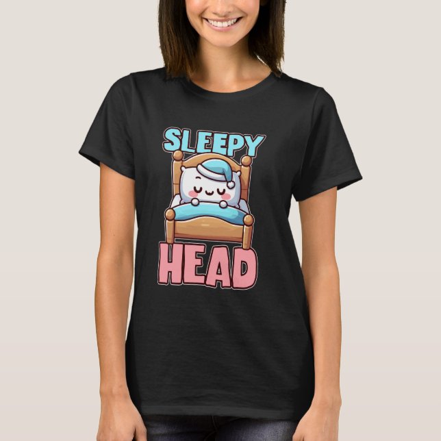 Sleepy Head Cute Bedtime Cartoon T Shirt (Framsida)