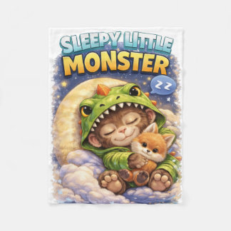Sleepy Little Monster Baby Blanket Cute Dino Fleecefilt
