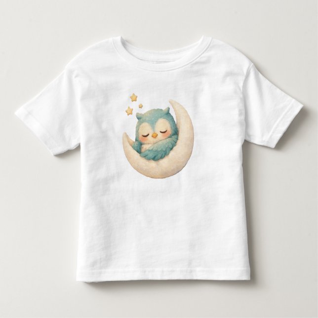 Sleepy Owl on the Moon  T Shirt (Framsida)