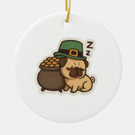 Sleepy Pug Leprechaun Retro St. Patrick's Day Julgransprydnad Keramik