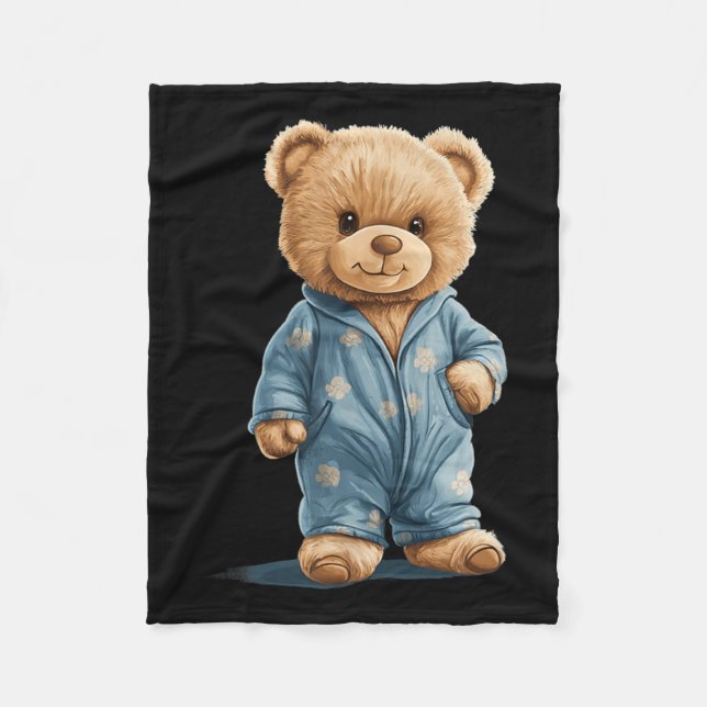 Sleepy Teddy Bear In Comfy Pajamas For Boys And Gi Fleecefilt (Framsidan)