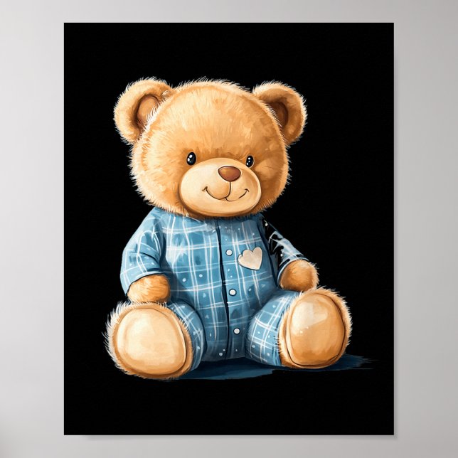 Sleepy Teddy Bear In Cute Pajama Outfit  Poster (Framsidan)