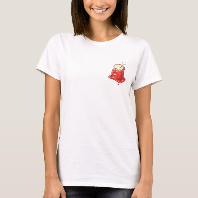Sleepy Toast Slice Snug in a Glossy Strawberry Jam T Shirt (Framsida)