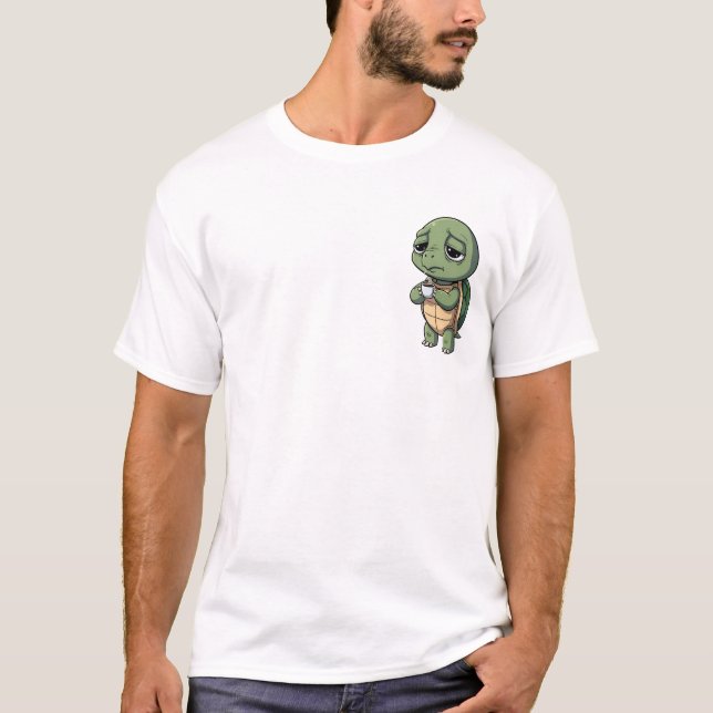 Sleepy Turtle Holding a Hot Cup of Coffee T Shirt (Framsida)