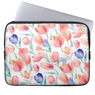 Sleeven Watercolor Tulips Mönster Lapop Laptop Fodral