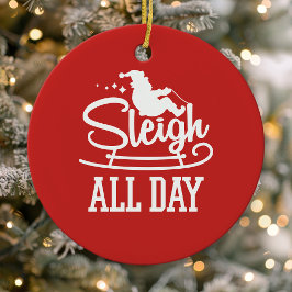 Sleigh All Day Santa Clause Roligt Jul Sött Julgransprydnad Keramik