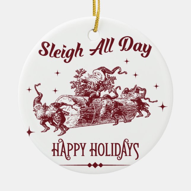 Sleigh All day Vintage Christmas Julgransprydnad Keramik (Framsidan)