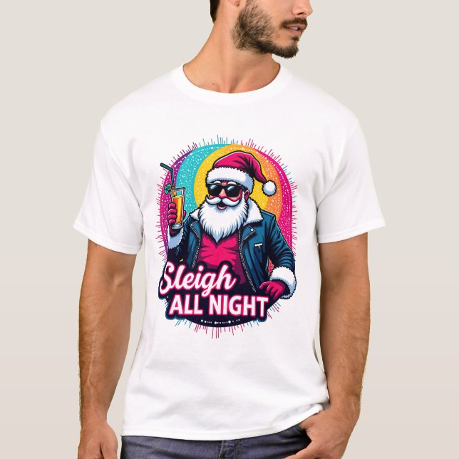 Sleigh All Nght Psychedelic Santa T Shirt (Framsida)