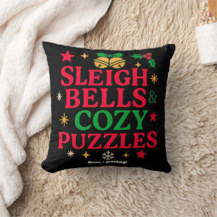 Sleigh Bells & Mysiga Pussel Festiv Julpresent Kudde
