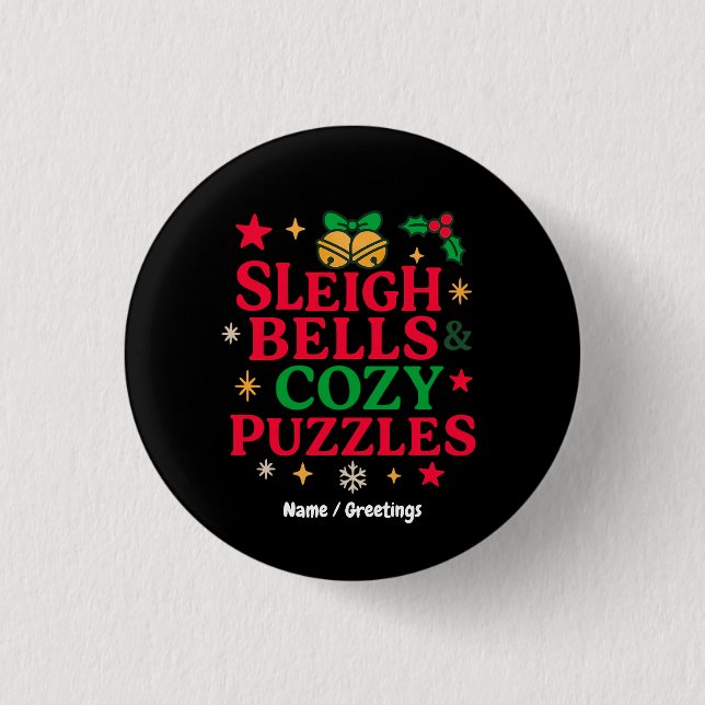 Sleigh Bells & Mysiga Pussel Festive Holiday Prese Knapp (Framsida)