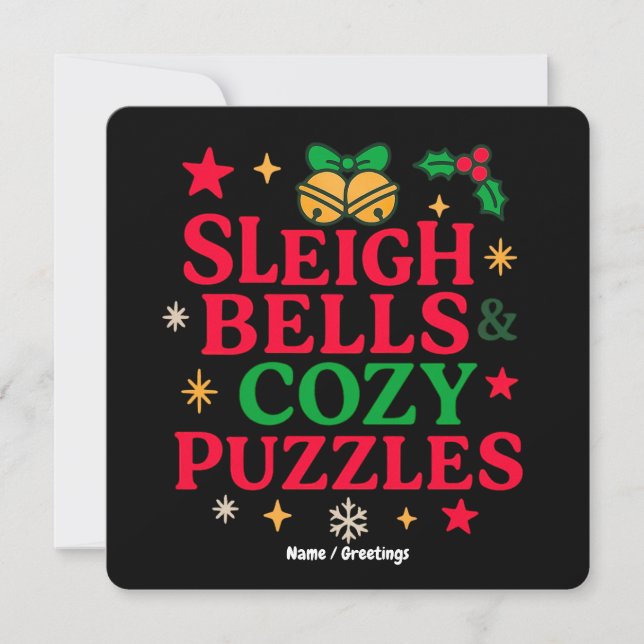 Sleigh Bells & mysiga pussel Julpresent  Inbjudningar (Framsida)