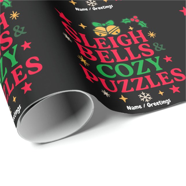Sleigh Bells & Mysiga Pussel Julpresent  Presentpapper (Rullad Hörn)