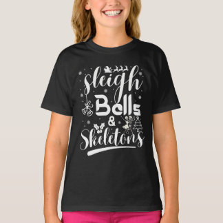 Sleigh bells & skeletons dancing funny christmas t shirt