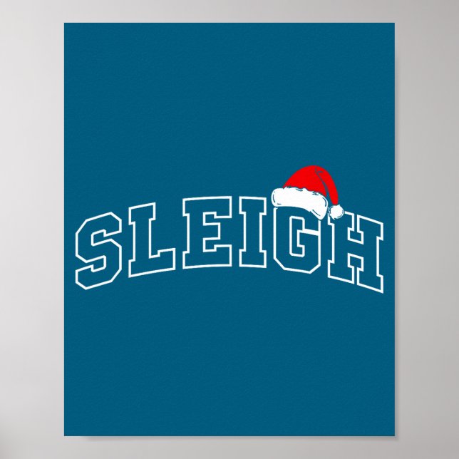 Sleigh Christmas Varsity Minimal Text Santa Hat Fa Poster (Framsidan)