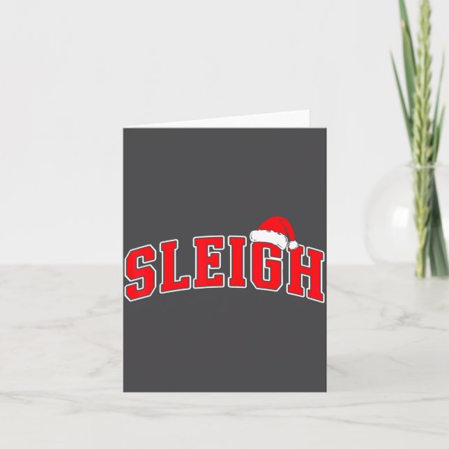 Sleigh Christmas Varsity Text With Santa Hat Famil Kort (Framsida)