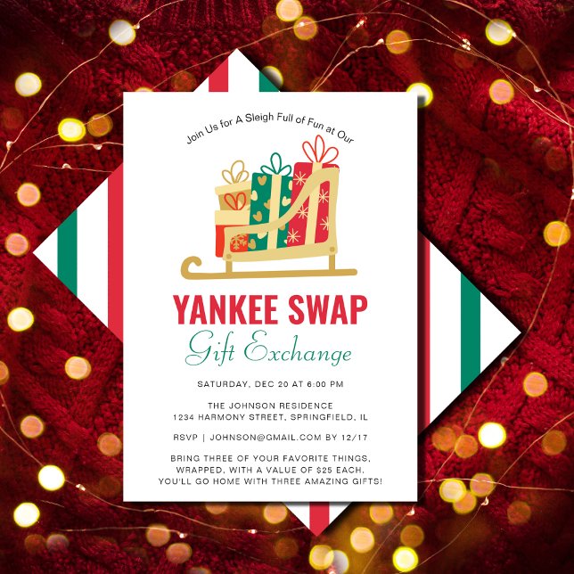 Sleigh Gift Box Yankee Swap Gift Exchange Party Inbjudningar (Sleigh Gift Box Yankee Swap Gift Exchange Party Invitation )